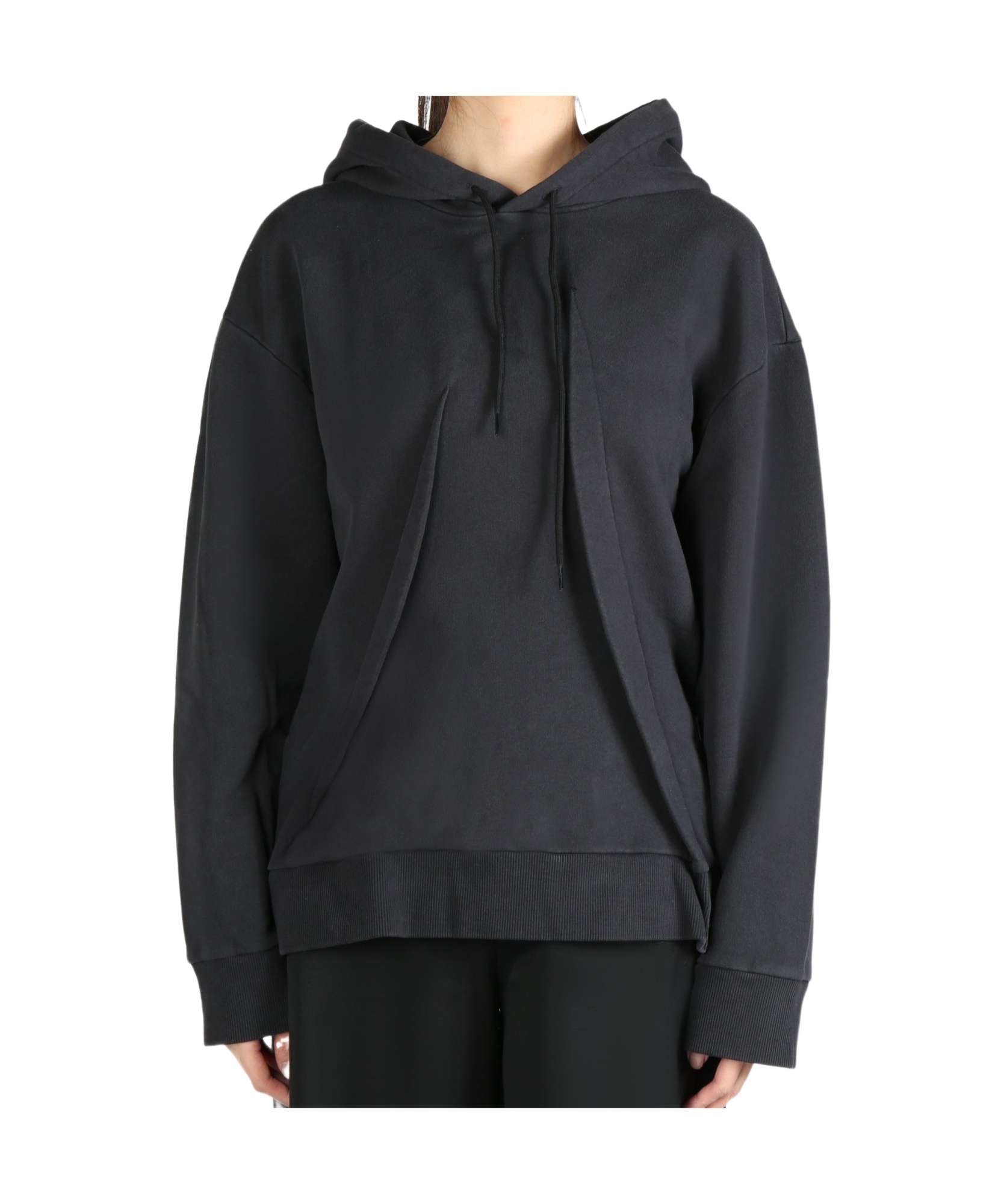 Mm6 Maison Margiela Felpa Con Cappuccio In Jersey Di Cotone Pieghettato In Black