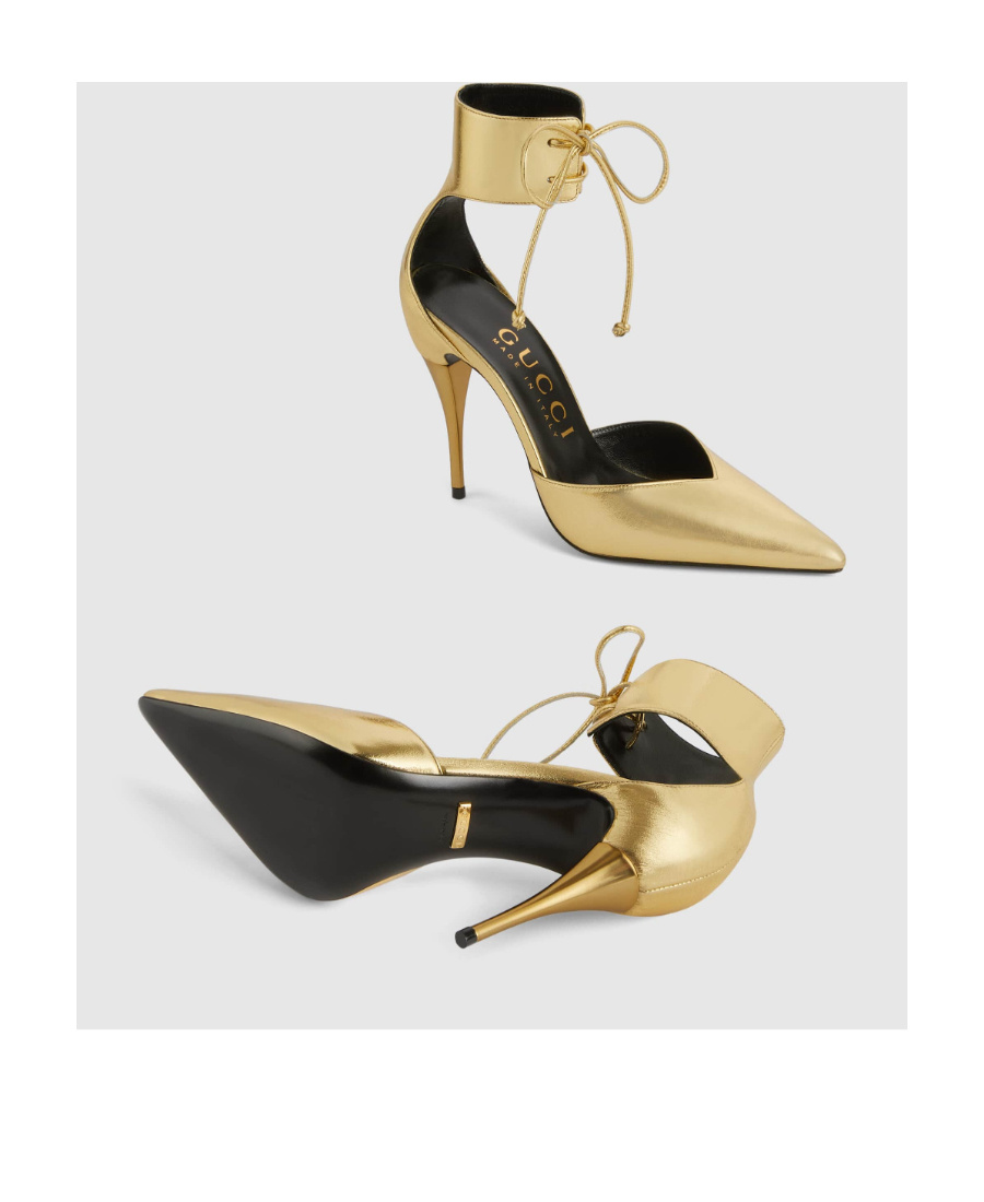 Gucci Ankle-cuff Metallic Leather Pumps In Nude