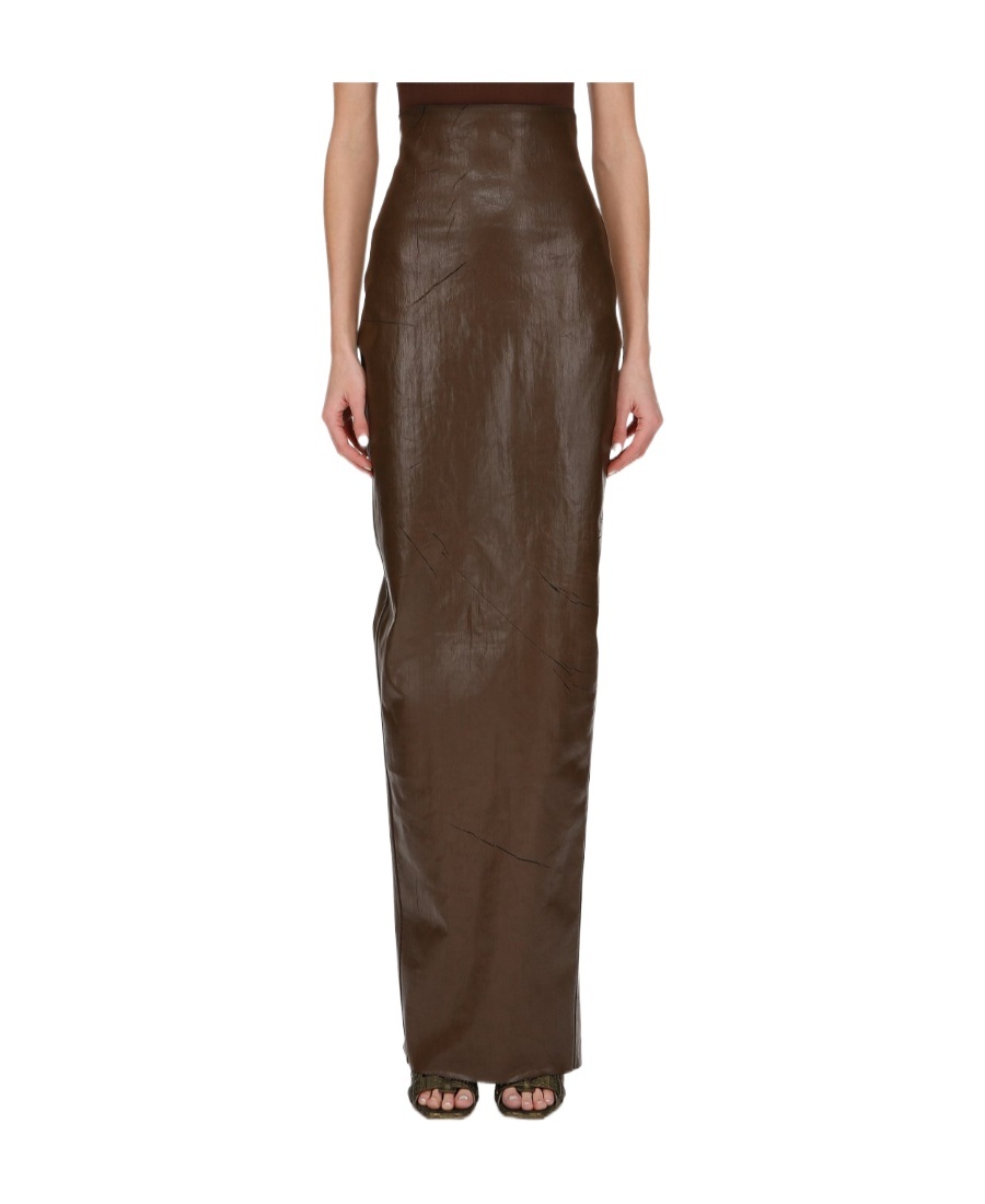 Shop Rick Owens Pillar Rear-slit Cotton Maxi Skirt In Brown