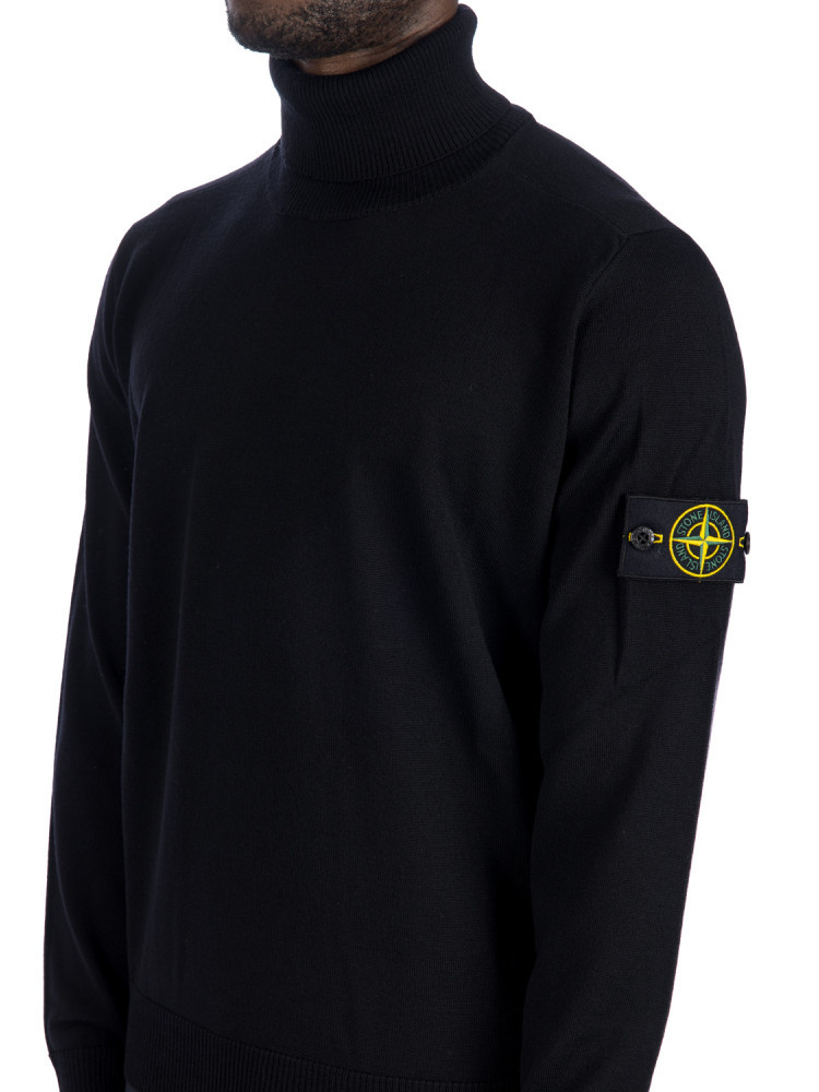 Stone Island Black Sweater With High Neck And Patch Logo On The Sleeve In Wool In Black