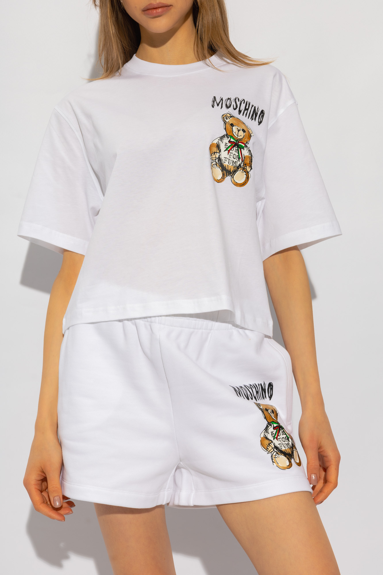 Moschino Teddy Bear-print Cotton T-shirt In White
