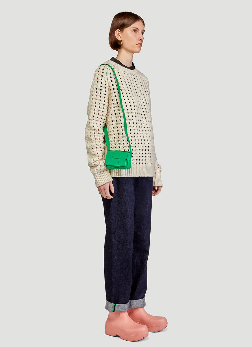Bottega Veneta Open Mesh Sweater In Ivory Colored Wool In White
