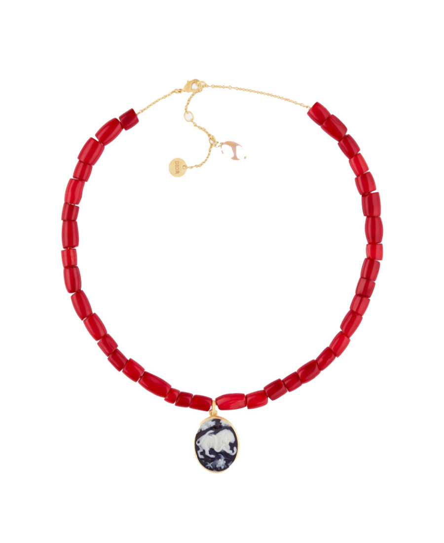 Dior Red Coral Bead Necklace In Red