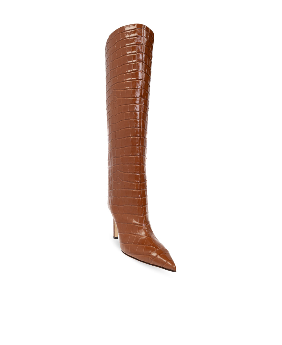 Jimmy Choo Alizze Kb 85 Croc-embossed Leather Knee-high Boot In Brown
