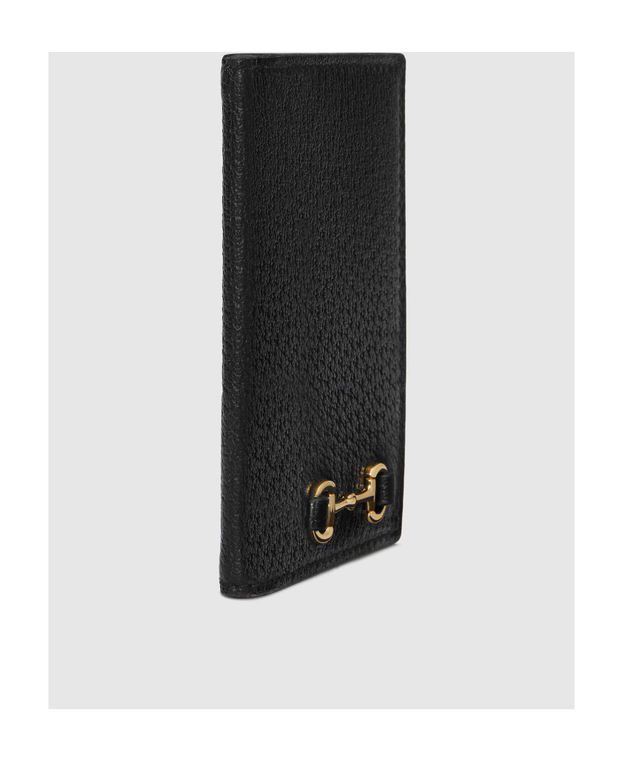 Gucci Horsebit-plaque Leather Cardholder In Black