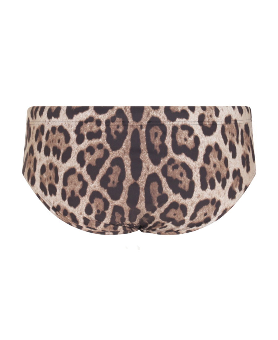 Dolce & Gabbana Leopard Print Nylon Swim Brief In Nude