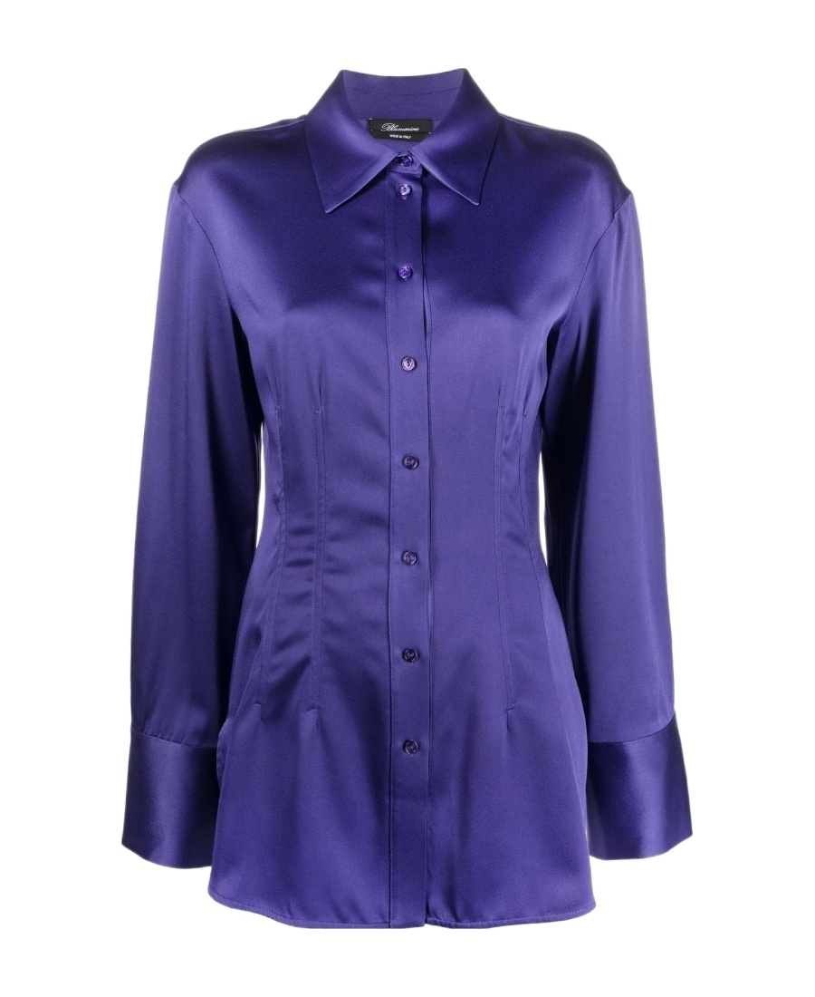 Blumarine Purple Satin-effect Fitted Shirt In Blue