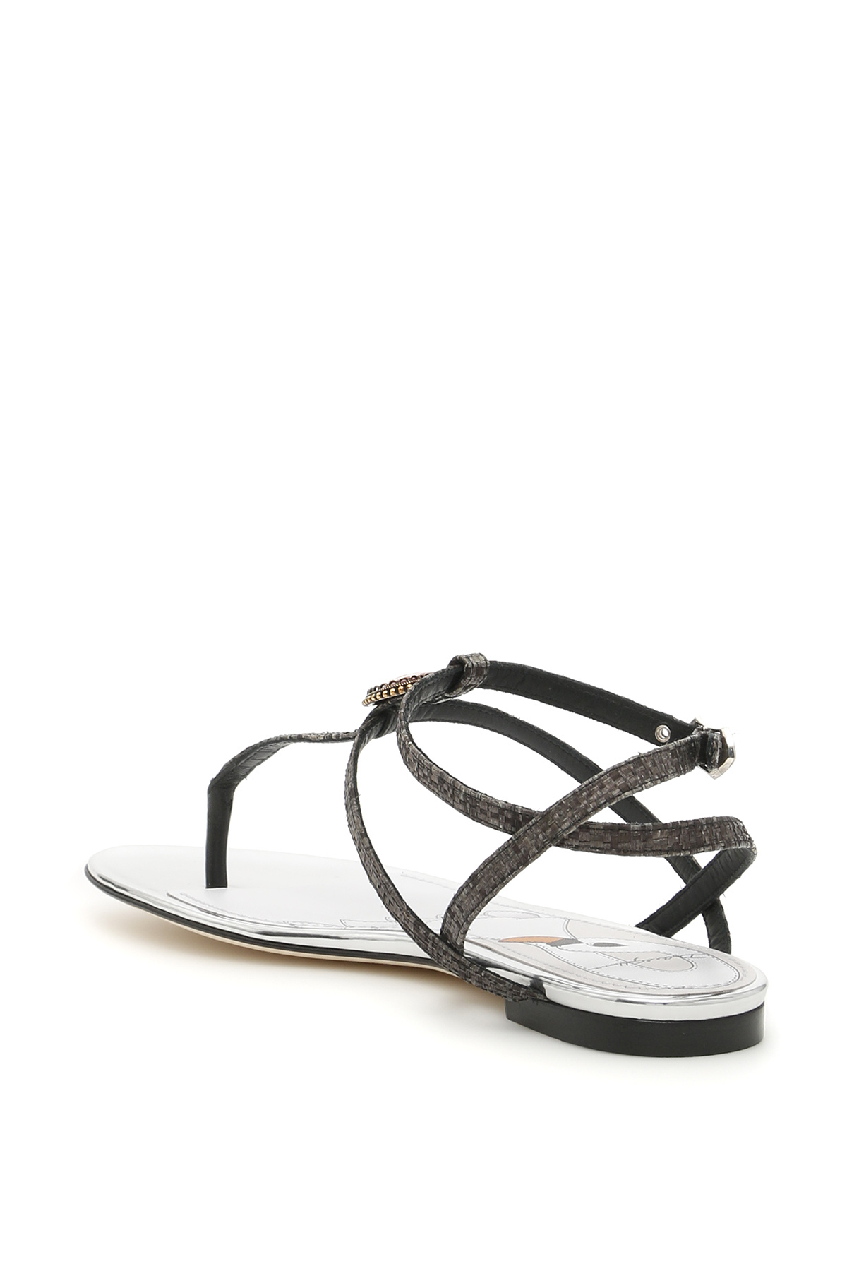 Dolce & Gabbana Heart-shaped Pendant Flat Sandals In Black