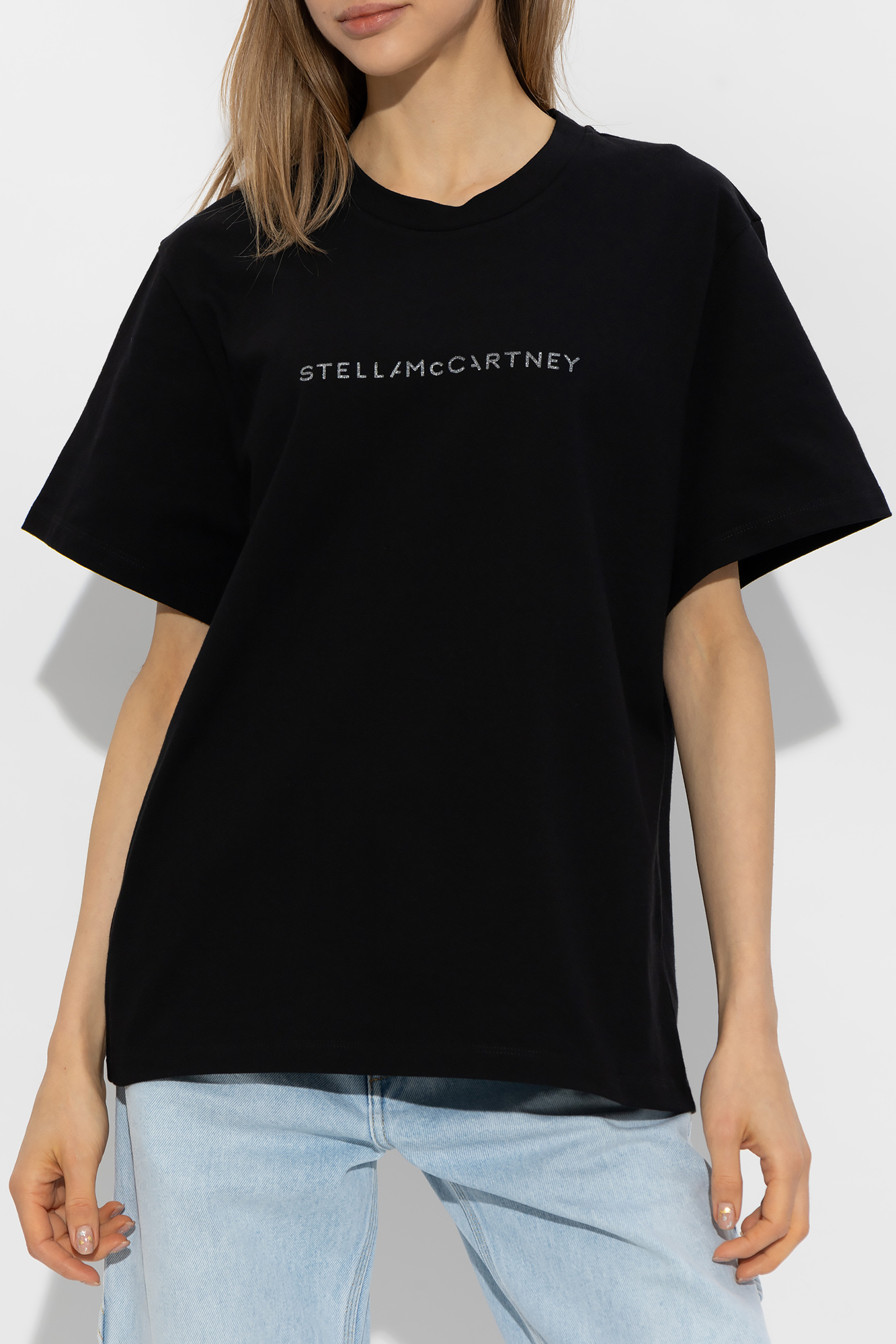 Stella Mccartney Rhinestud Logo T-shirt In Black