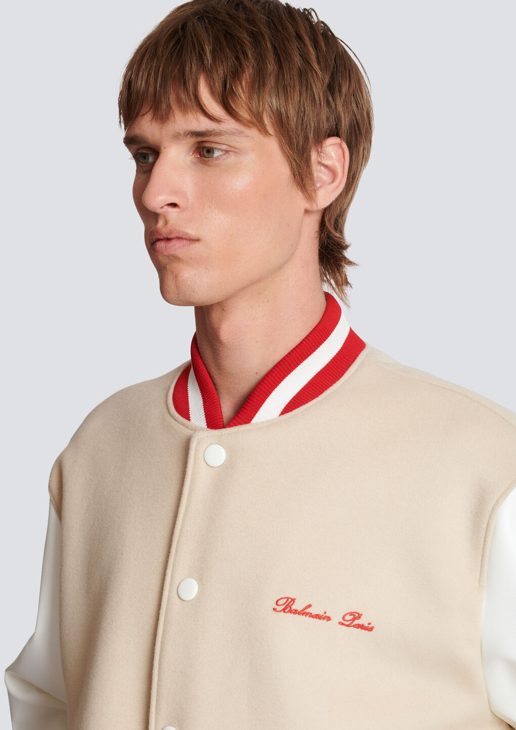 Balmain Bomber Jacket With Logo Embroidery In Nude