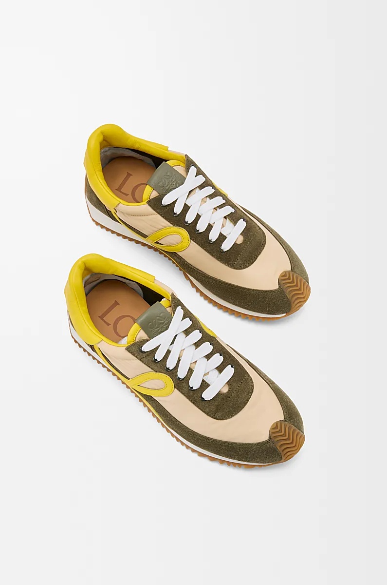 Loewe Flow Runner 2.0 Leather-trimmed Shell And Suede Sneakers In Green