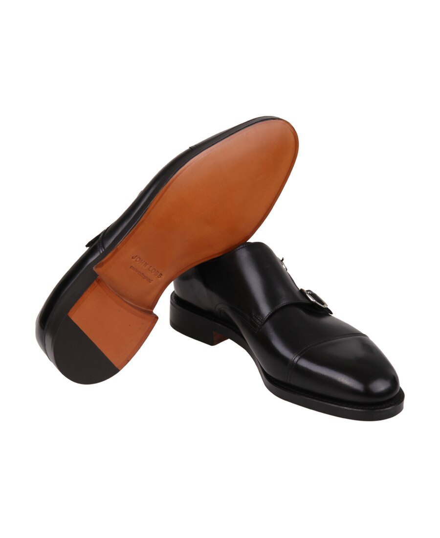 John Lobb Hand-sewn Black Calf Leather Double Buckle Shoe In Black