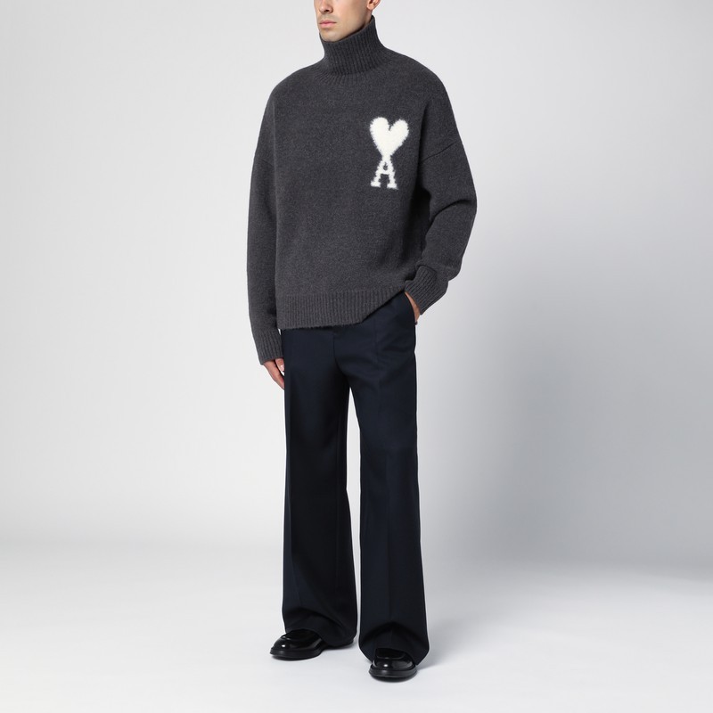 Ami Alexandre Mattiussi Navy Wide-leg Trousers In Wool In Black