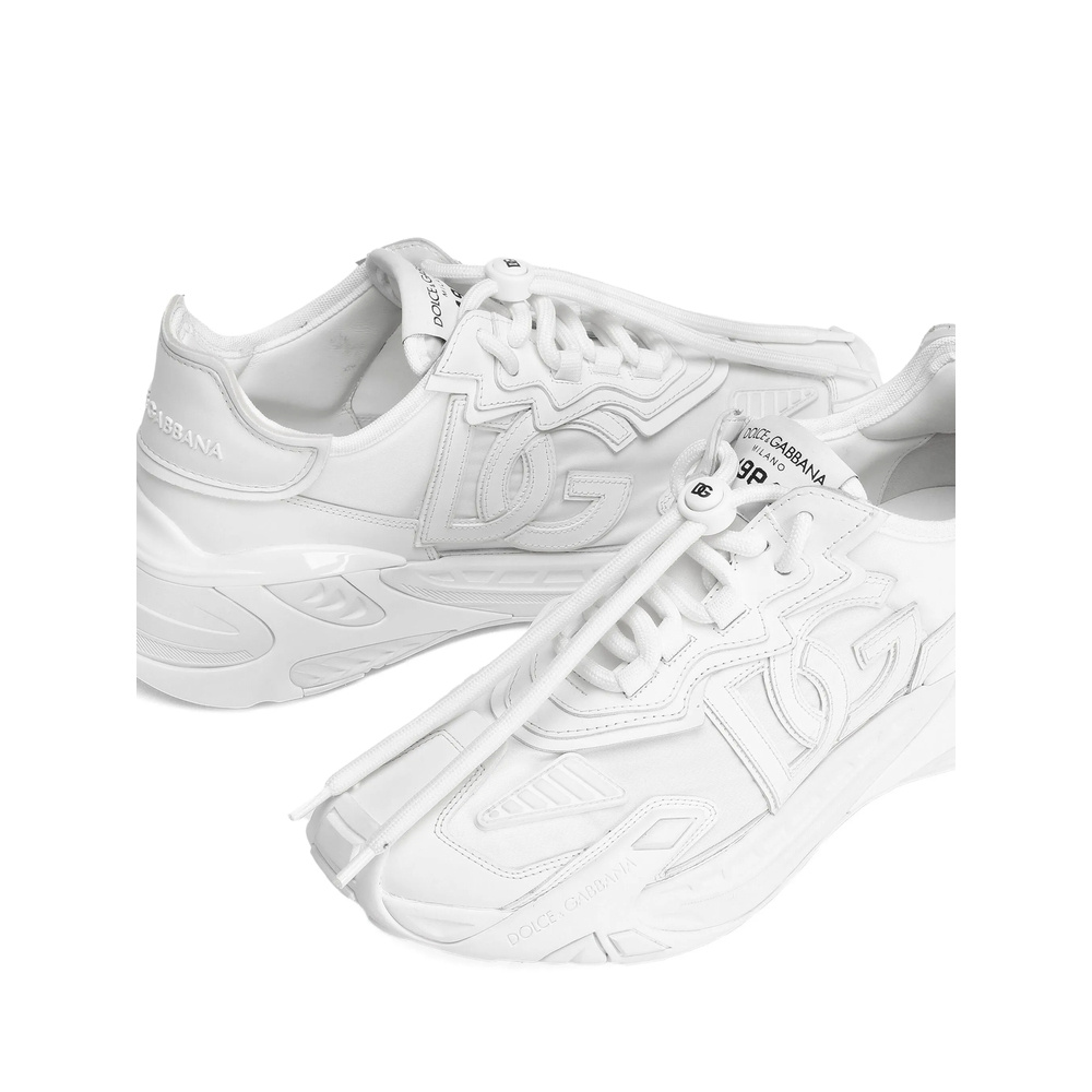 Dolce & Gabbana Fabric And Leather Sneakers With Chunky Sole In Black