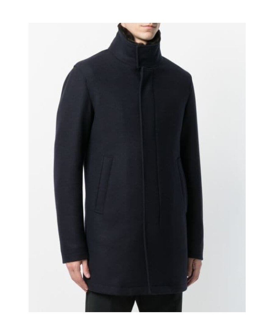 Herno Detachable Fur Collared Car Coat In Black