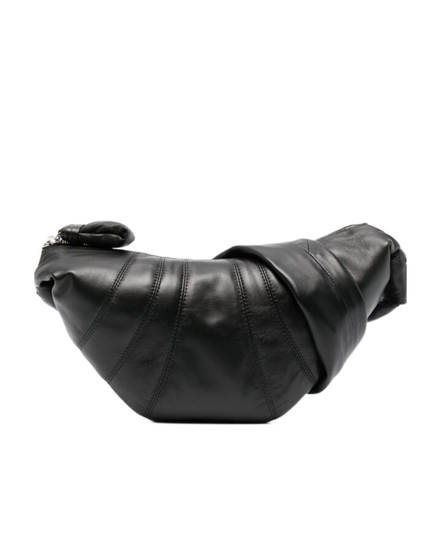 Lemaire Brown Small Croissant Leather Messenger Bag In Black