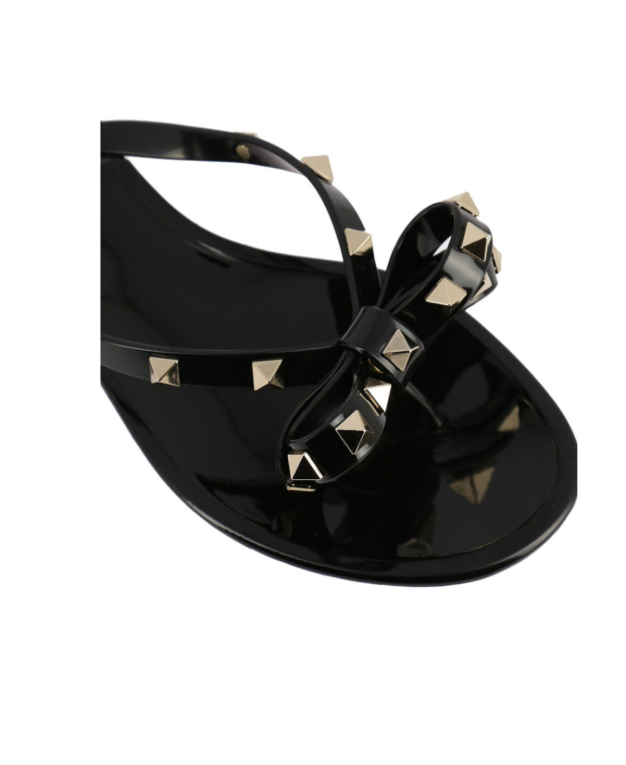 Valentino Heel Sandals With Bow Accent And Studded Embellishments In Black