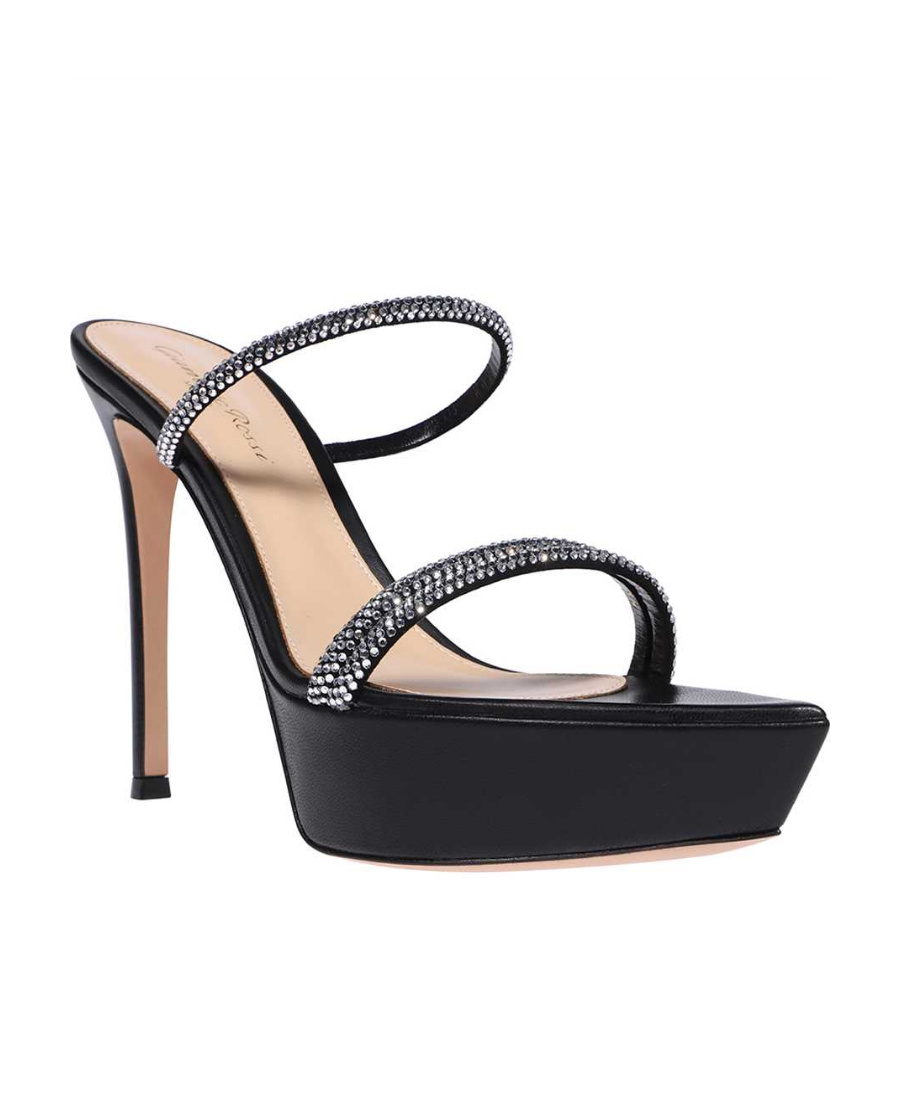 Gianvito Rossi Cannes Crystal-embellished Leather Platform Sandals In Black