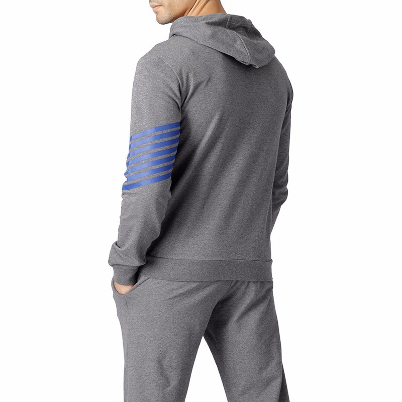 Ea7 Logo Hooded Casual Coat In Gray