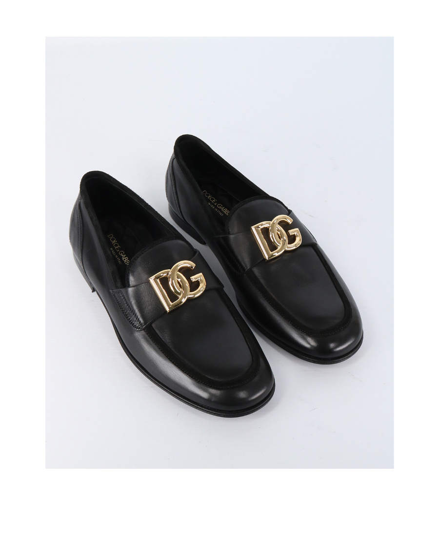 Dolce & Gabbana Ariosto Leather Cross-over Loafers In Black
