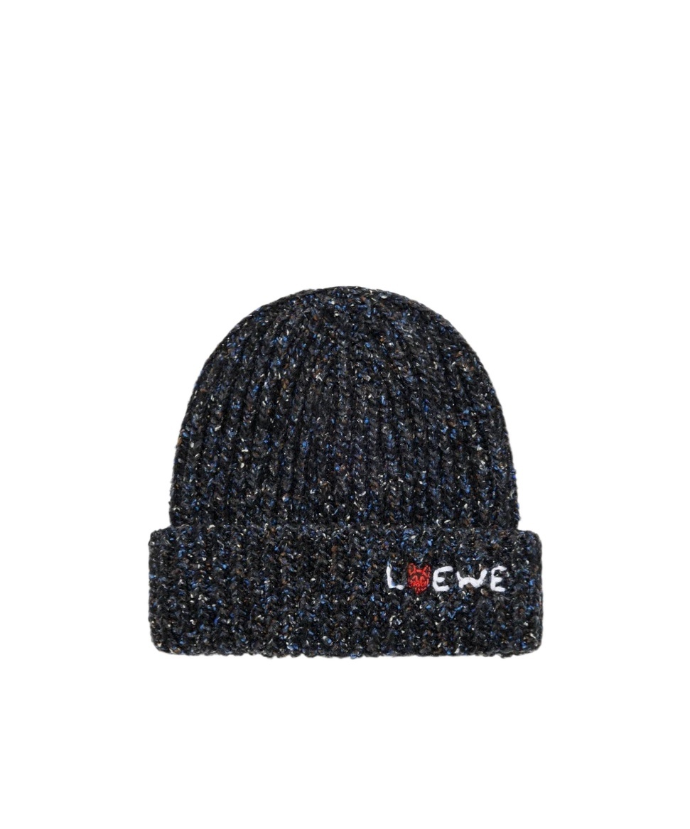 Loewe Wool, Silk And Alpaca Blend Knitted Hat In Black