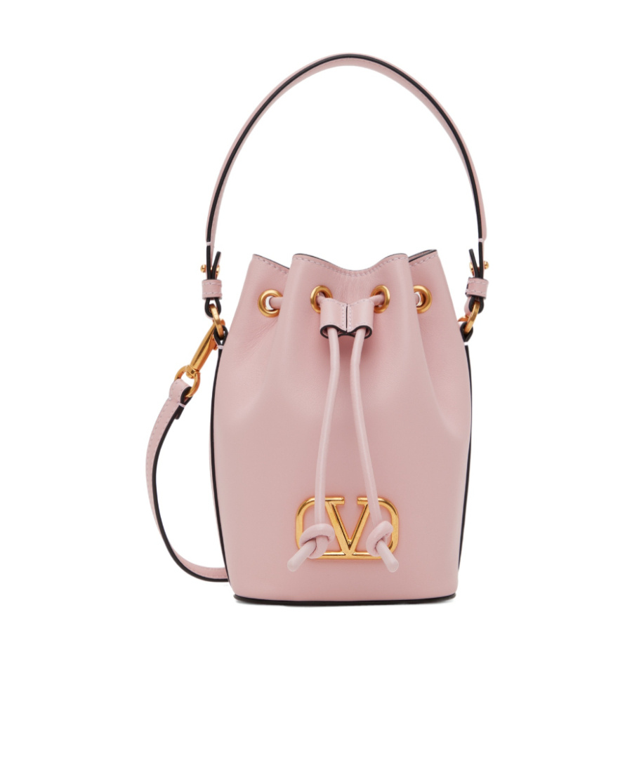 Valentino Mini Vlogo Signature Leather Bucket Bag In Nude