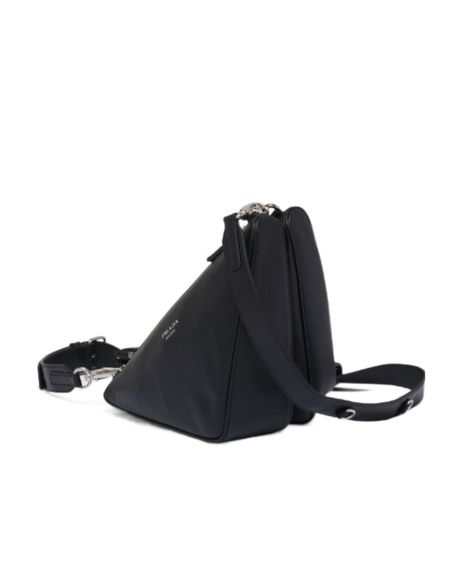 Prada Saffiano Leather And Leather Shoulder Bag In Black