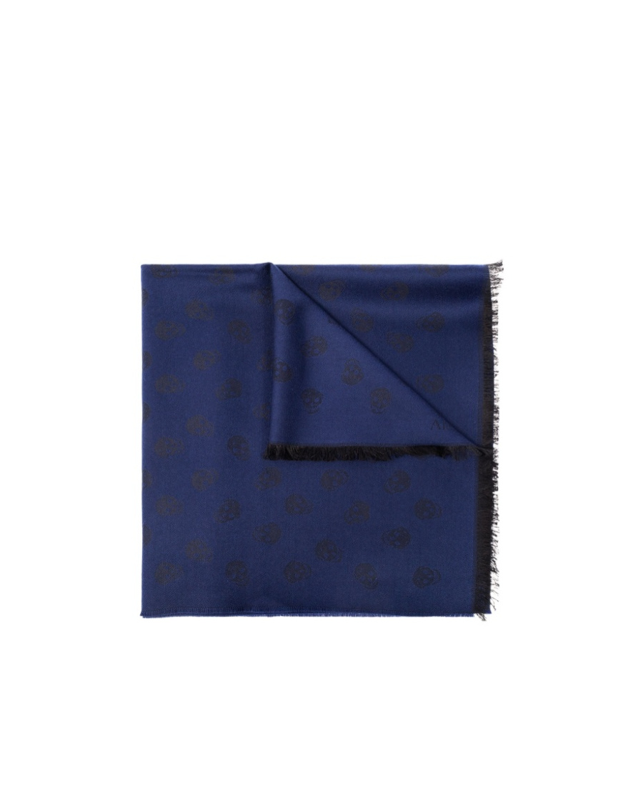 Alexander Mcqueen Skull-jacquard Fringed Scarf In Blue