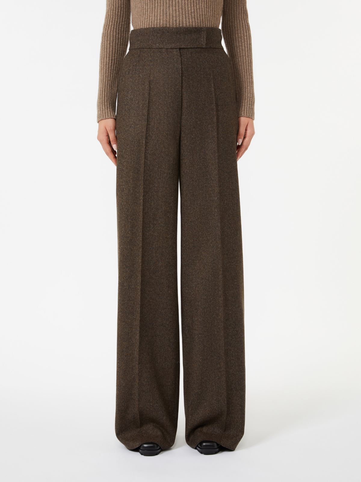 Max Mara High Waist Wide Leg Trousers With Pleats In Brown