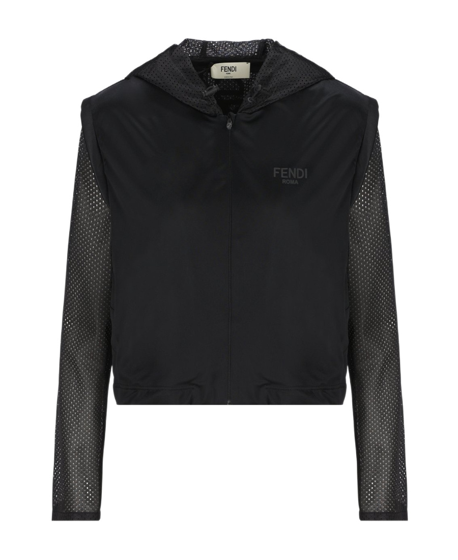 Fendi Mesh-sleeve Zip-up Jacket In Black