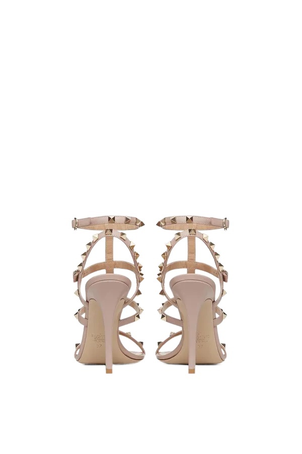 Valentino Garavani Rockstud Calfskin Ankle Strap Sandal 100 Mm Woman Poudre 42 In Nude