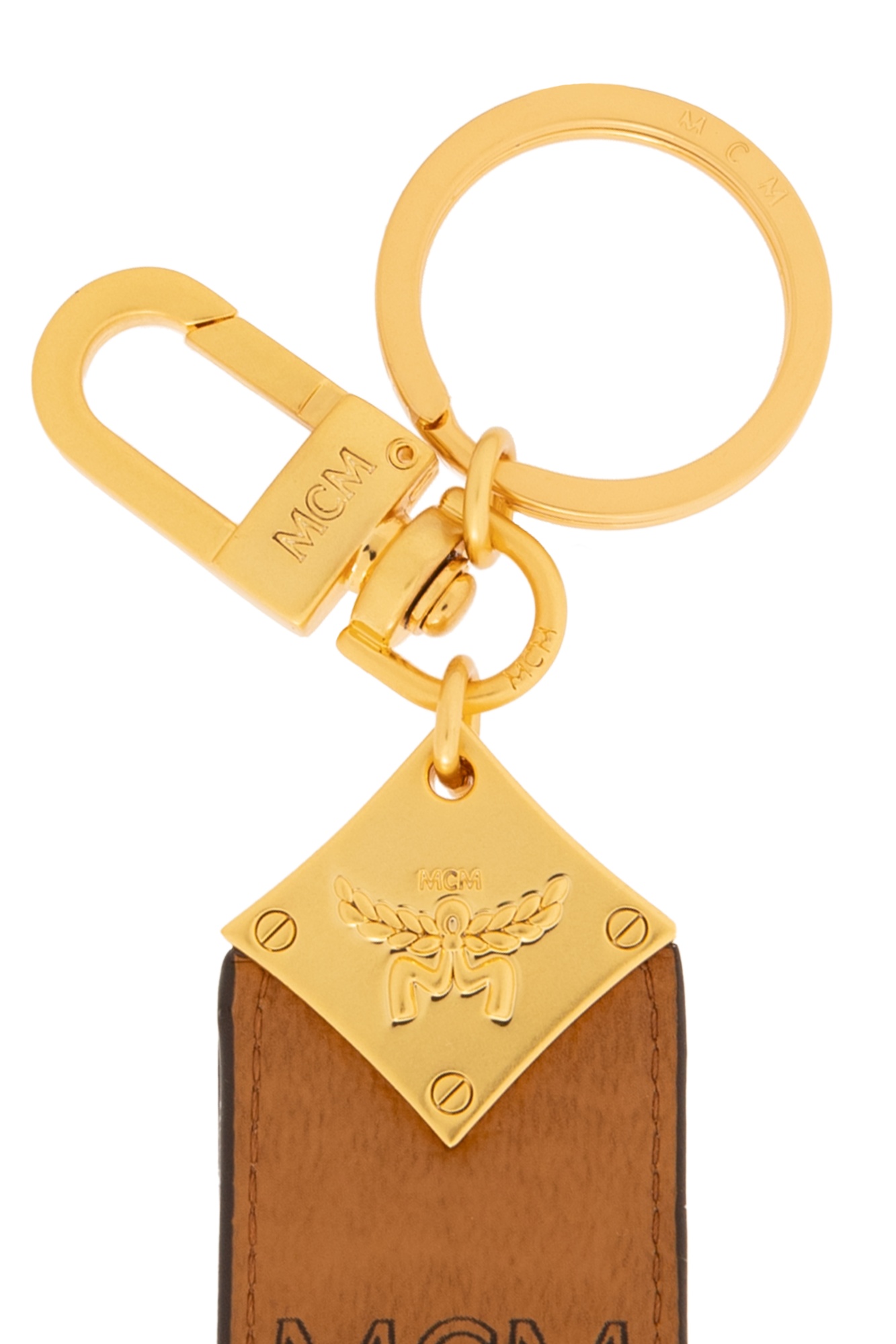 Mcm Aren Diamond Logo Key Holder In Visetos In Brown
