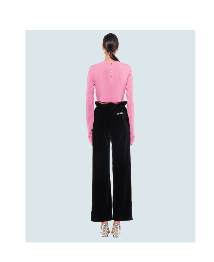 Miu Miu Sequinned-logo Georgette Cropped Top In Pink