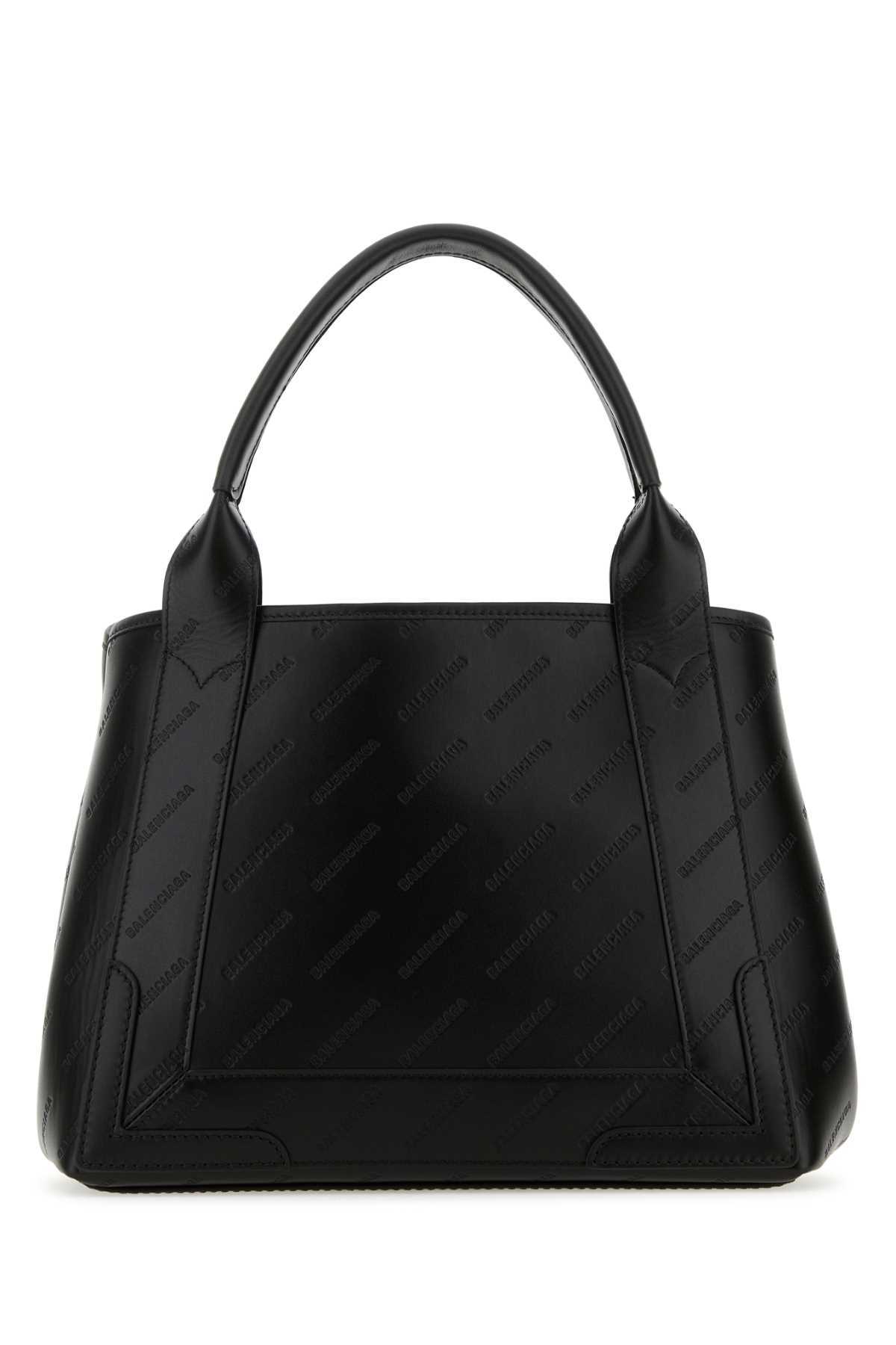 Balenciaga Women Black Leather Navy Cabas Xs Handbag In Black