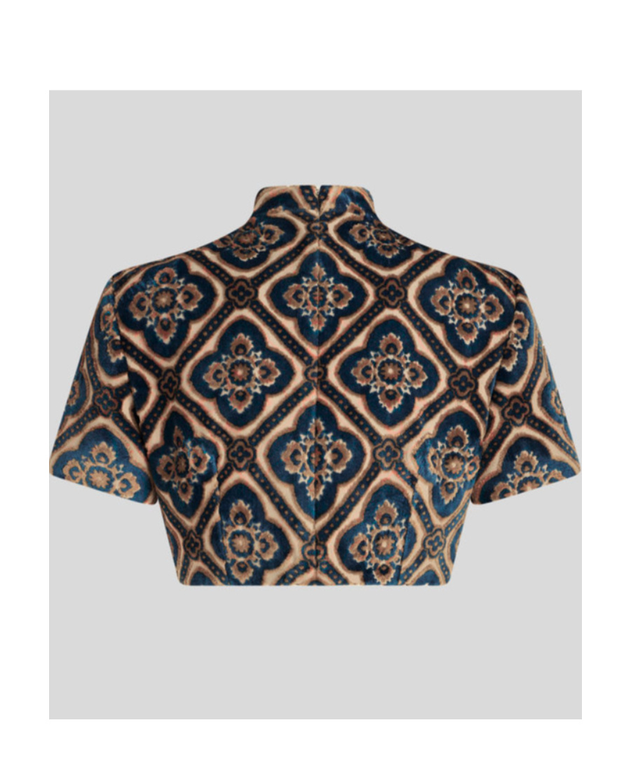 Etro Abstract-print Velvet Crop Top In Black