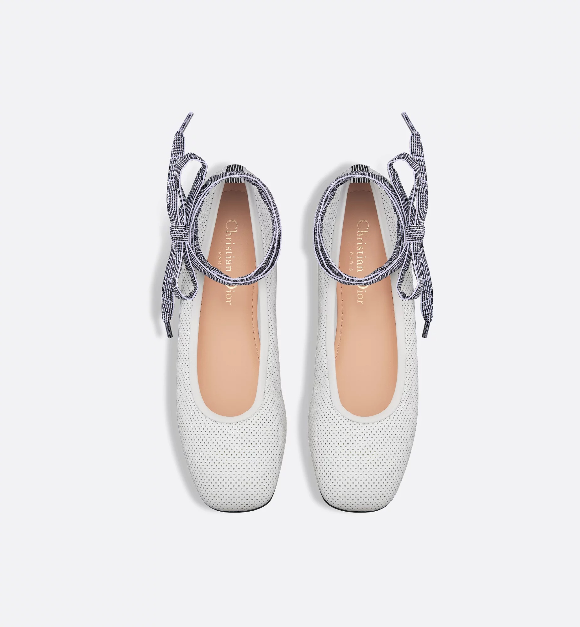 Dior D-journey Lace-up Ballet Flats In White