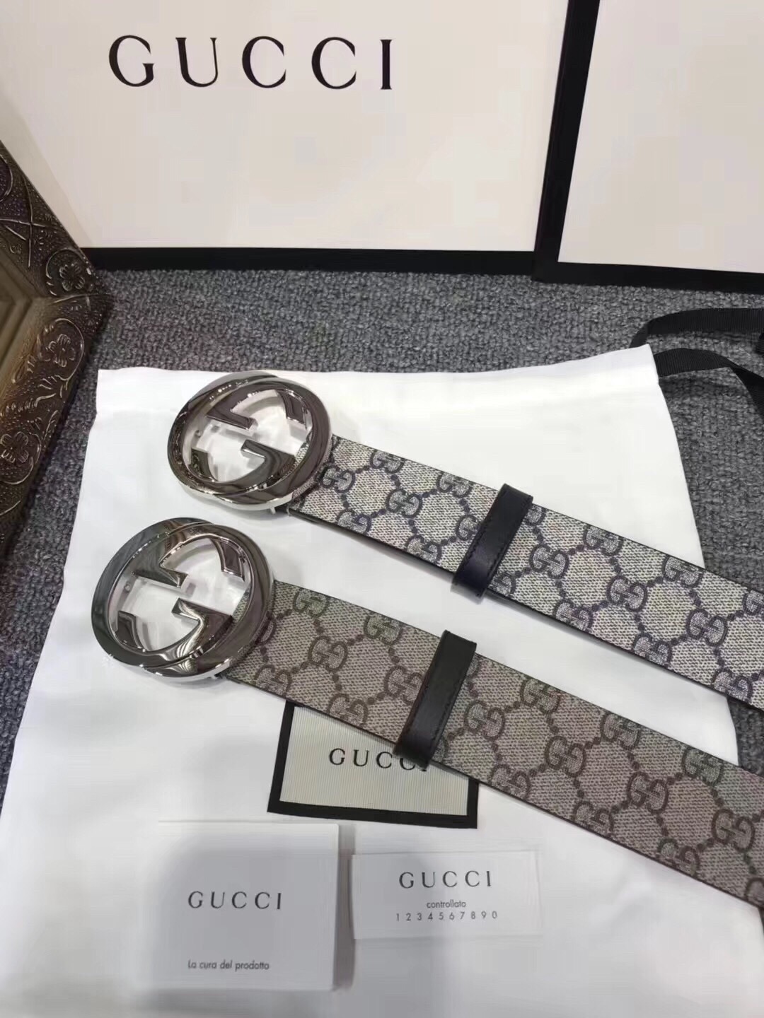 Gucci Gg Supreme Belt With G Buckle In Nude