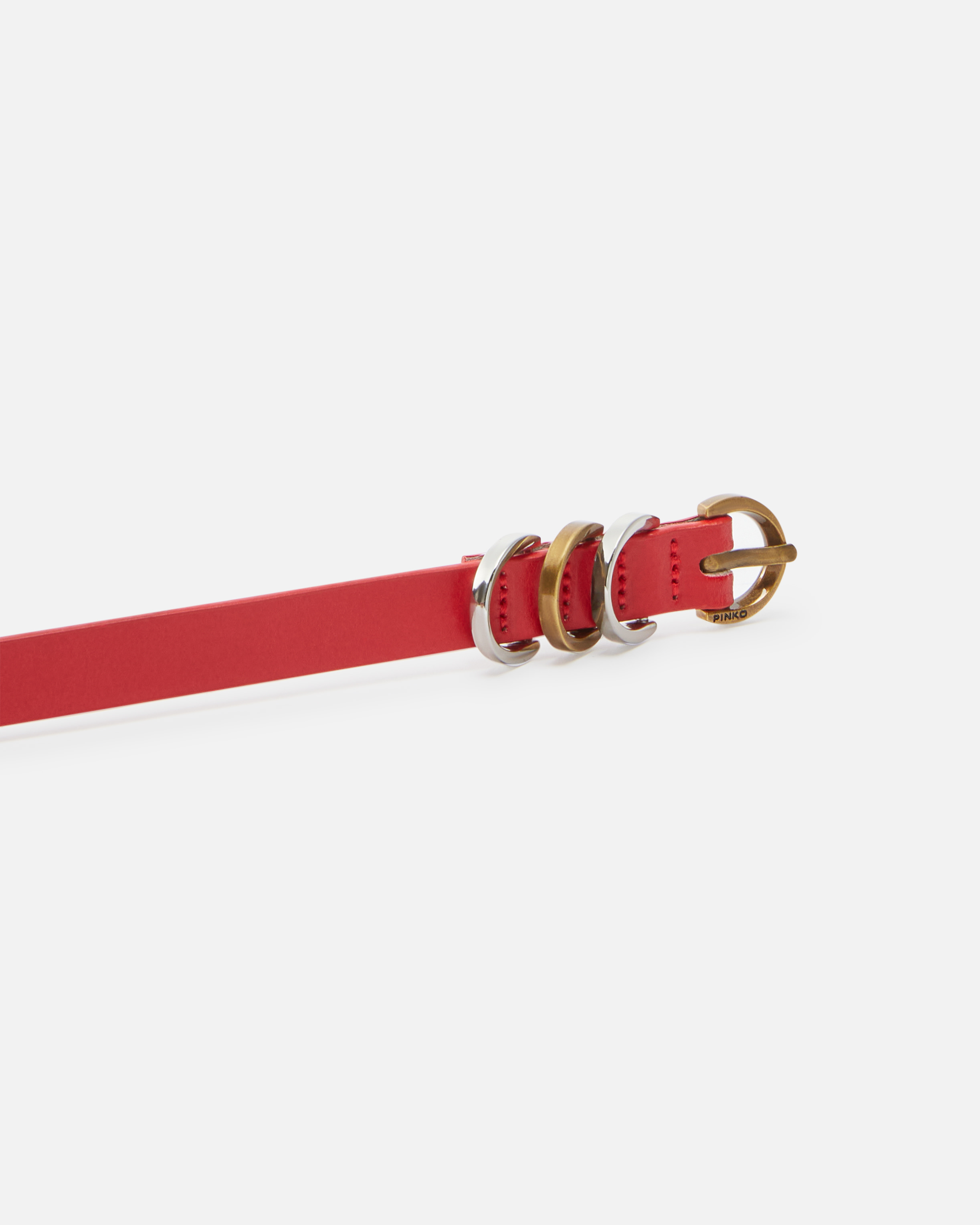 Pinko Thin Leather Belt With Metal Rings, 1.5cm In Red