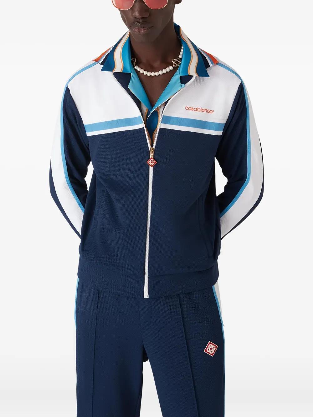 Casablanca Mens Navy / White Striped Embroidered-logo Woven Jogging Bottoms Xl In Blue