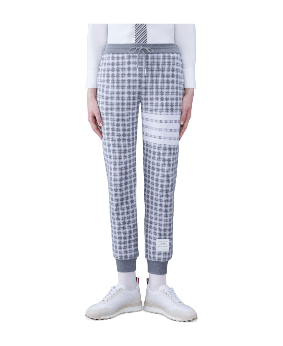 Thom Browne Checked Jacquard Track Pants In Gray