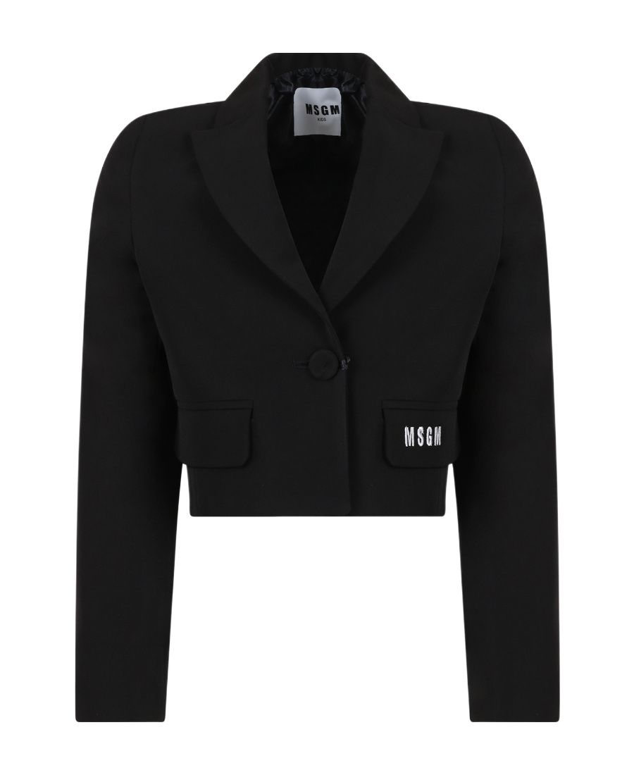 Shop Msgm Single-breasted Cropped Blazer In Black