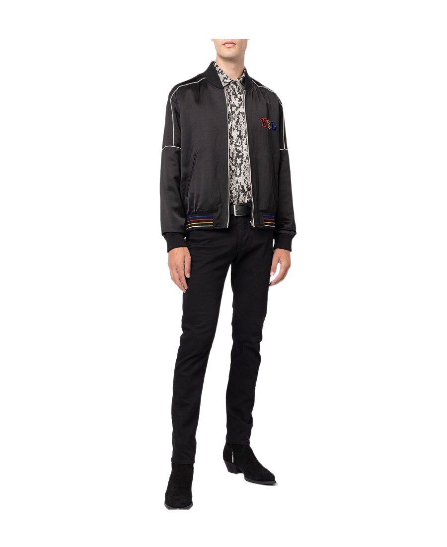 Saint Laurent Logo-patch Bomber Jacket In Black