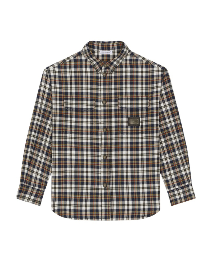 Dolce & Gabbana Logo-plaque Checked Cotton Shirt In Multicolor