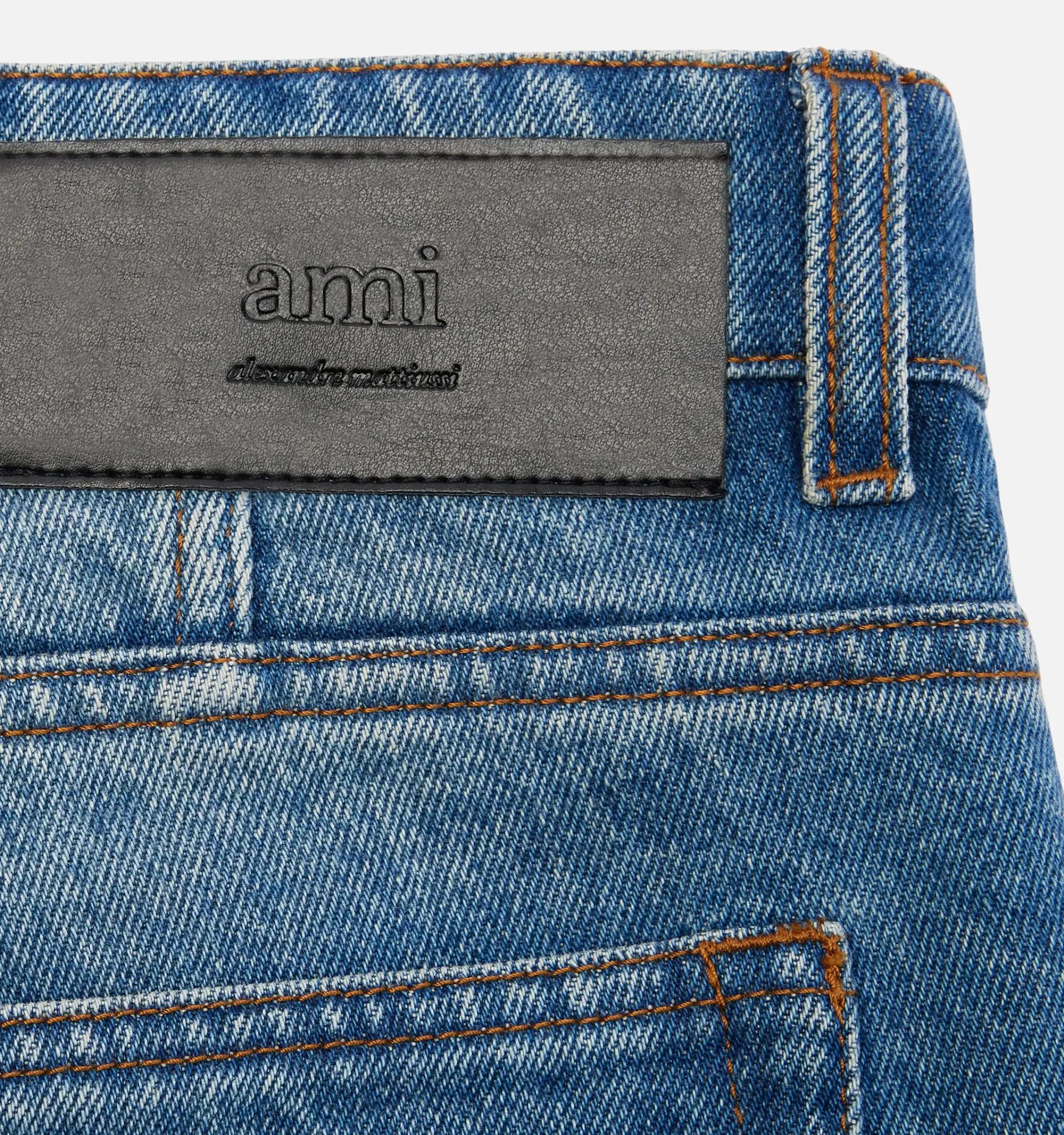 Ami Alexandre Mattiussi Ami Straight-leg Denim Jeans With Faded Blue Wash And Leather Accent