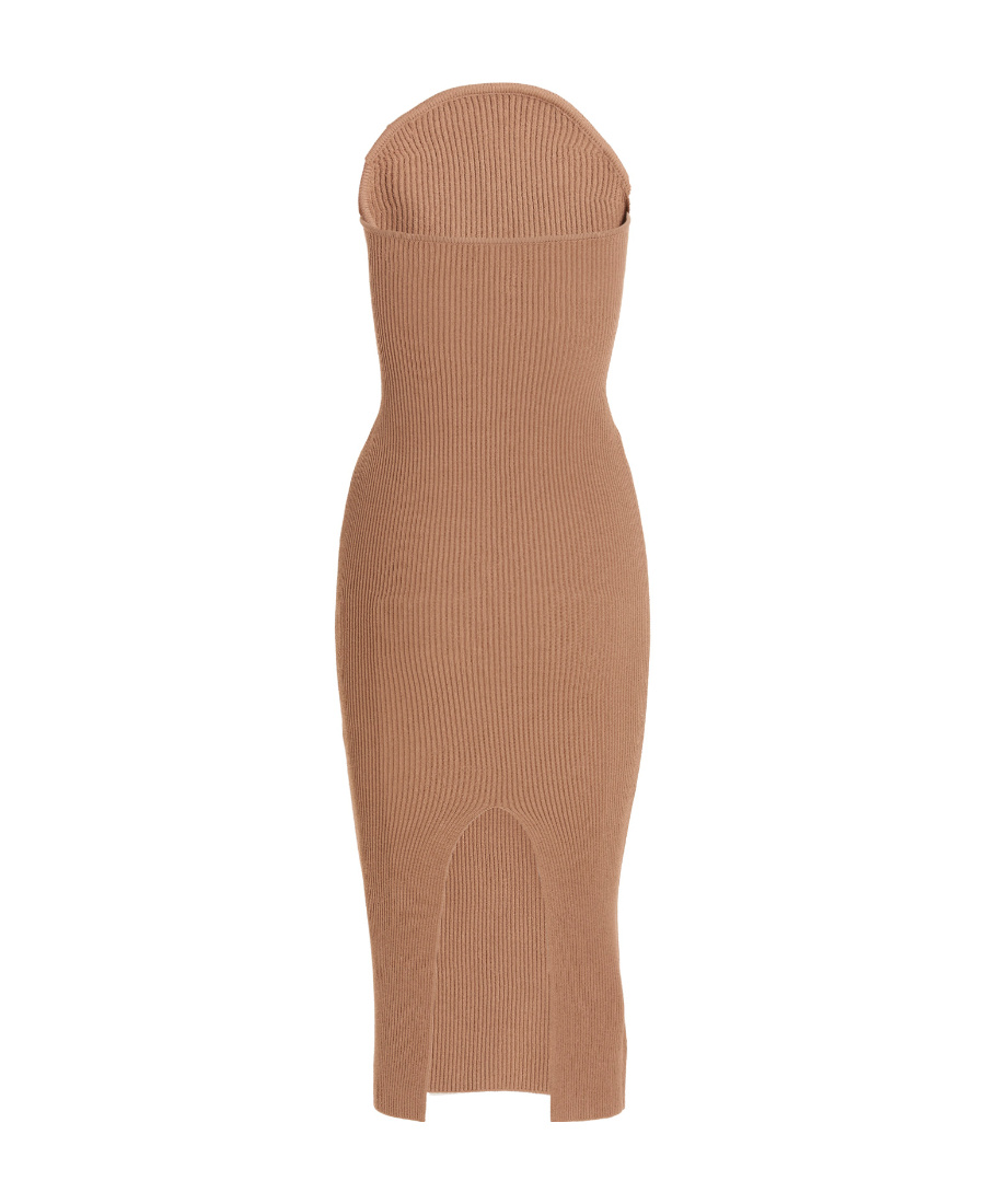 Khaite Rumer Strapless Ribbed-knit Midi Dress In Brown