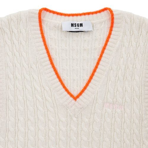 Msgm V-neck Knit Vest In White