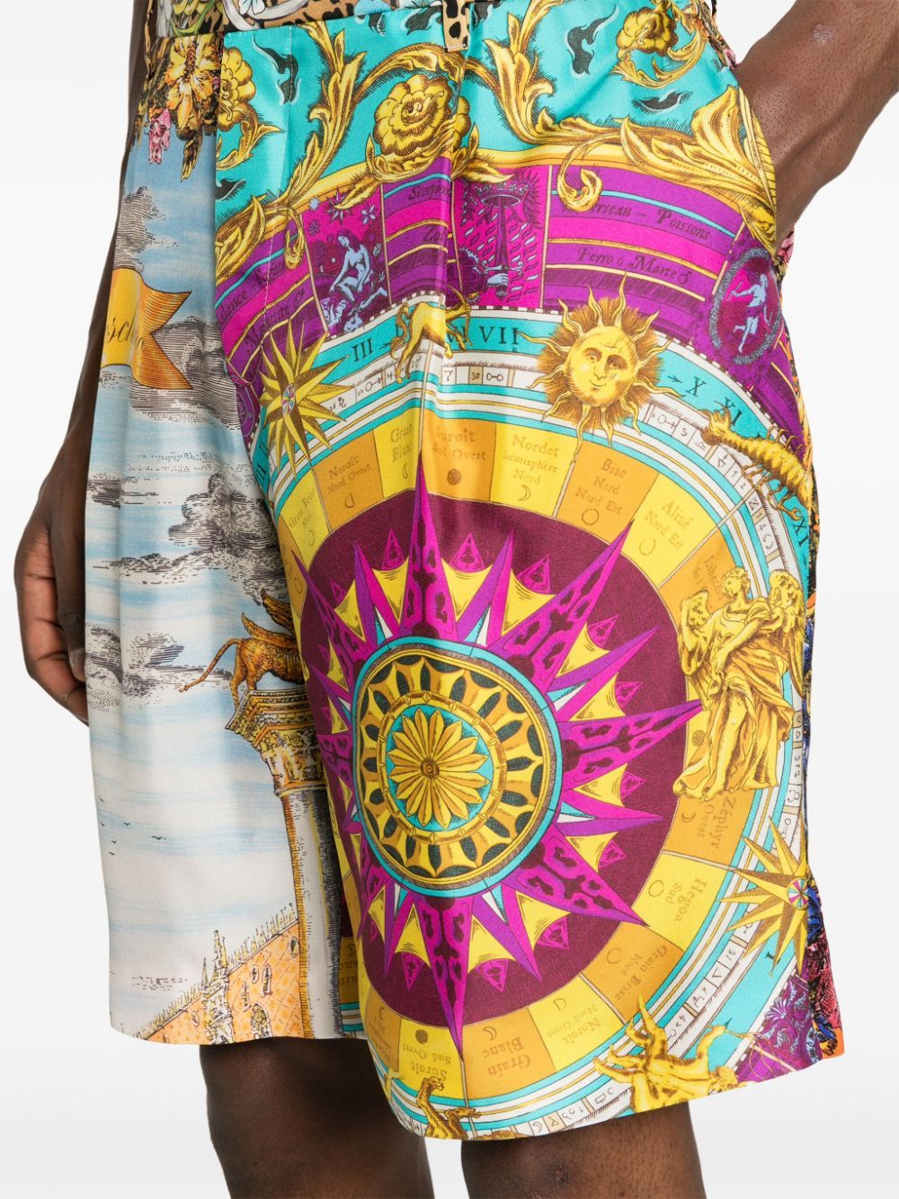 Moschino Graphic-print Silk Shorts In Multicolor