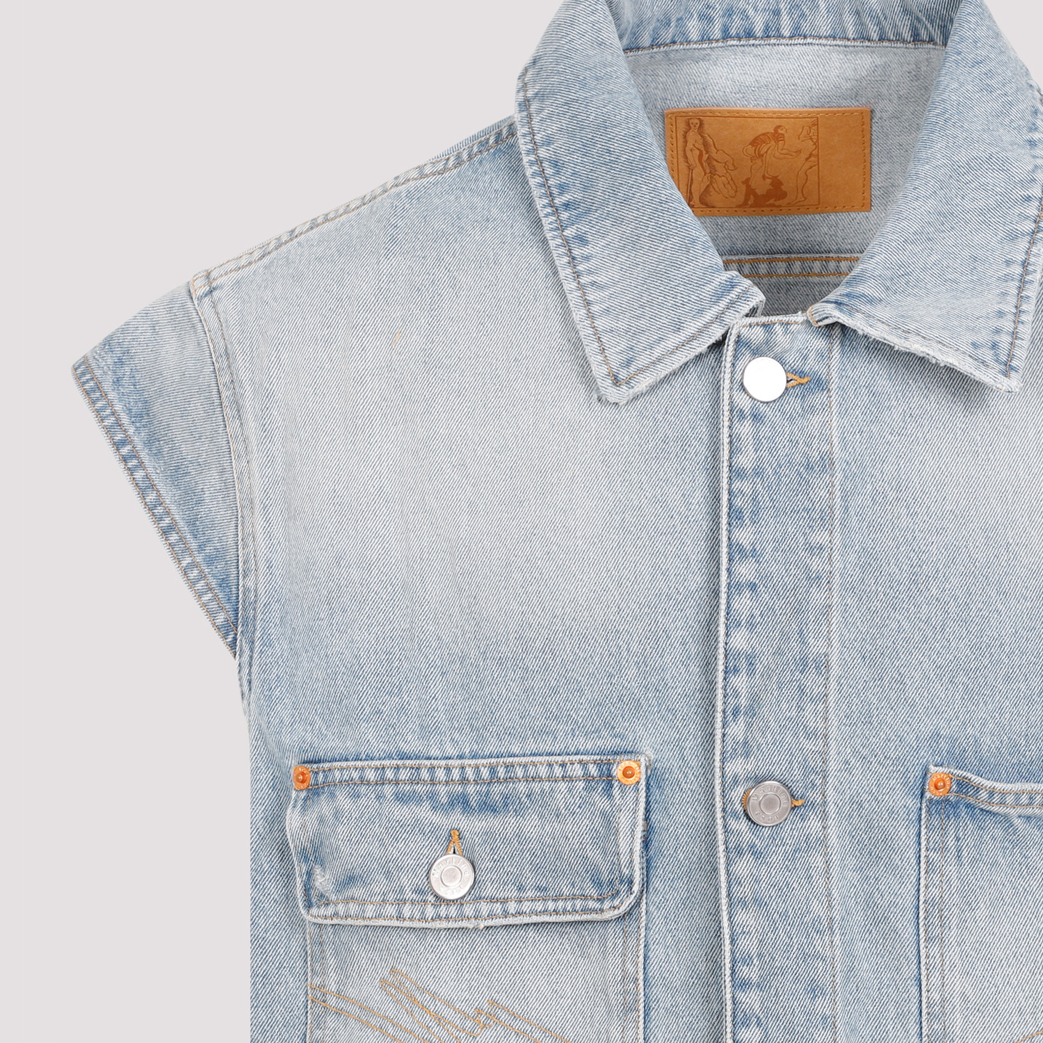 Martine Rose Men's Multi-pocket Denim Waistcoat In Blue