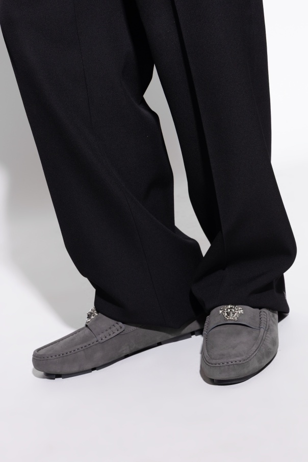 Versace La Medusa-embellished Loafers In Gray