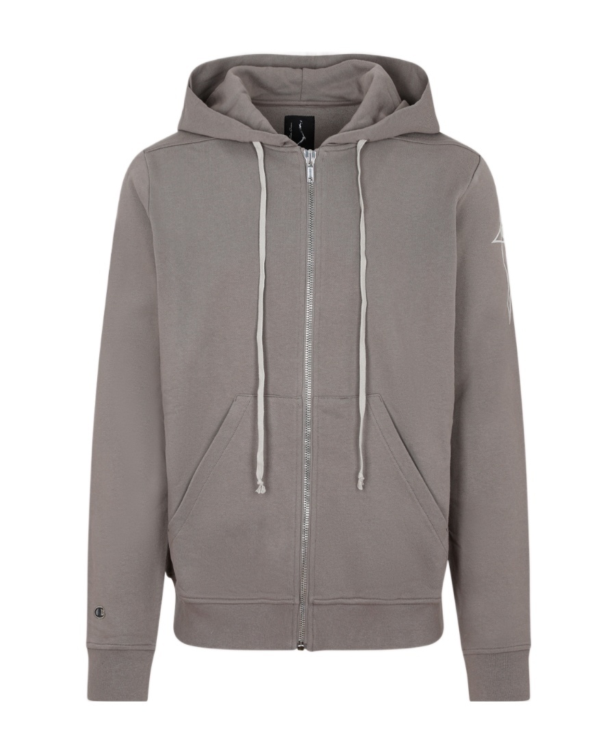 Rick Owens Logo-embroidered Zip-up Hoodie In Gray